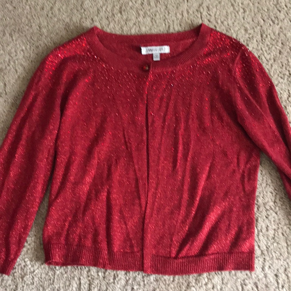 Jennifer Lopez red bling, one button cardigan